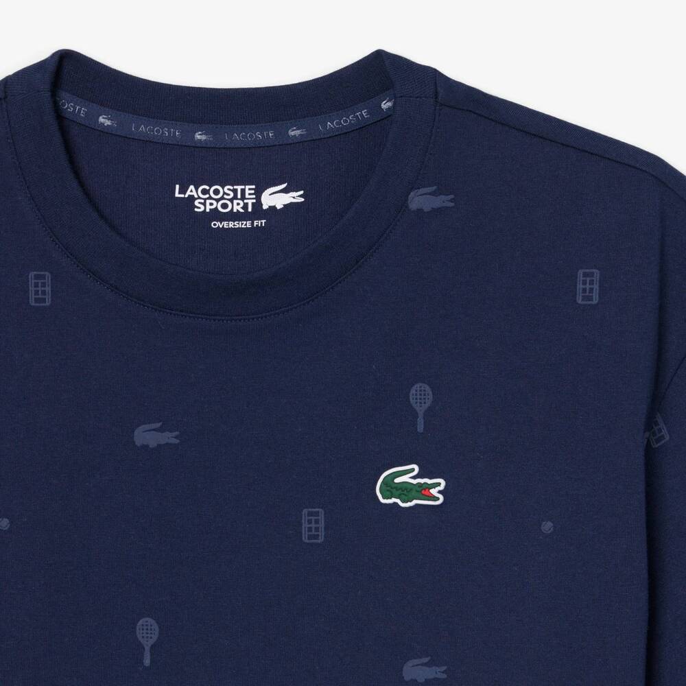 NEW LACOSTE cropped allover print tee in navy - Picture 4 of 4